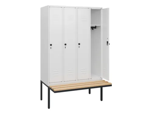 locker met bank,HxBxD 1950x1200x815mm,4vak,vak B 300mm,draaigrendel