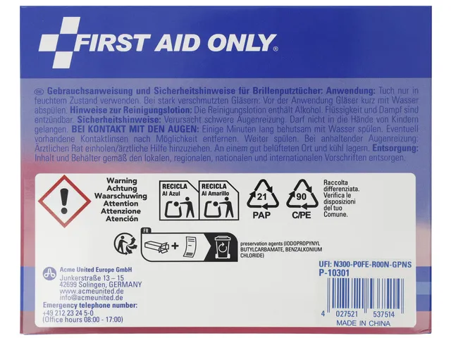 Brillendoekjes First Aid Only pak à 200 stuks