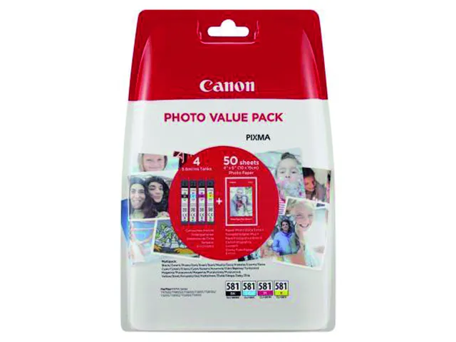 Inktcartridge Canon CLI-581 4 kleuren + papier