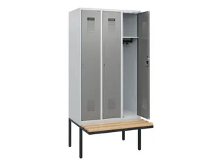 locker met bank,HxBxD 1950x900x815mm,3vak,vak B 300mm,cilinderslot - 1