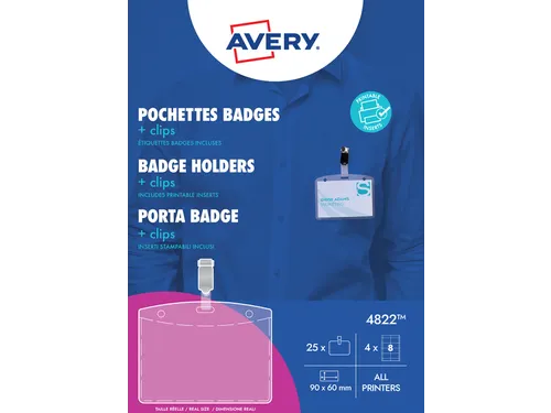 Avery 4822 Badgehouder met clip set 60x90mm 25 stuks+32 kaarten