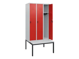 locker met bank,HxBxD 1950x900x815mm,3vak,vak B 300mm,draaigrendel - 2