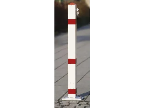 Afzetpaal Vierkant 70x70m Omklapbaar Cilinderslot Spitse Kop Wit/Rood