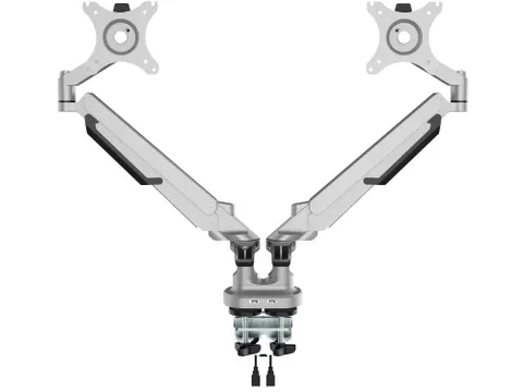 Dubbele monitorarm incl. USB poorten Grijs