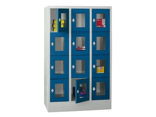 lockerkast,HxBxD 1518x900x500mm,3x4vakken,RAL7035,front RAL5010