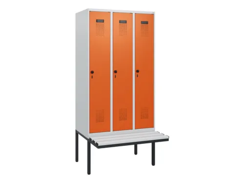 locker met bank,HxBxD 1950x900x815mm,3vak,vak B 300mm,draaigrendel