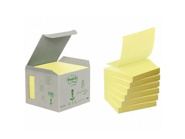 Post-it Recycled Sticky Z-Notes Notitieblok, 76 x 76 mm, Geel