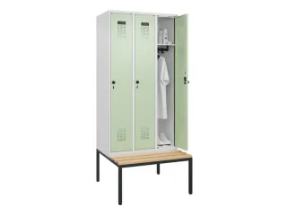 locker met bank,HxBxD 2120x900x815mm,3vak,vak B 300mm,draaigrendel - 1