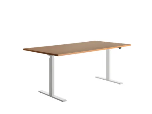 Elektrisch ihv bureau,HxBxD 700-1200x1800x800mm,blad beuken,T-voet wit