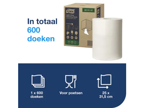 Light-Duty Reinigingsdoek W4 Premium Wit 600vel Doos met 1 Combirol