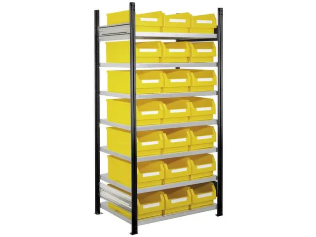 Bakkenstelling 2000x1000x600mm 21bakken PE geel vakl. 125kg eenzijdig