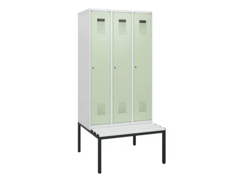 locker met bank,HxBxD 1950x900x815mm,3vak,vak B 300mm,cilinderslot