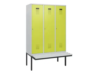 locker met bank,HxBxD 1950x1200x815mm,3vak,vak B 400mm,cilinderslot - 2
