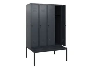 locker met bank,HxBxD 1950x1200x815mm,4vak,vak B 300mm,draaigrendel - 2