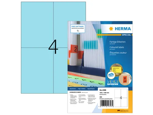 HERMA 4398 Gekleurde etiketten A4 105x148mm Blauw 400 stuks