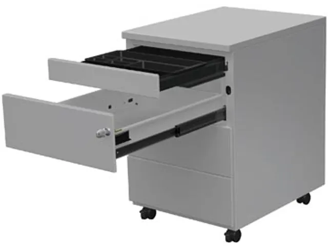 Caisson mobile, 3 tiroirs + tirette plumier, aluminium