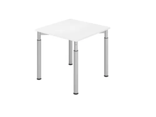bureau,HxBxD 680-820x800x800mm,blad wit,4voeten zilverkleurig