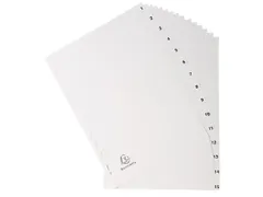 Bedrukte tabbladen numeriek wit PP 15-delig 1-15 A4 11-gaats