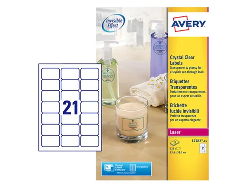 Crystal Clear etiket Avery L7782-25 63.5x38.1mm Transparant 525 stuks