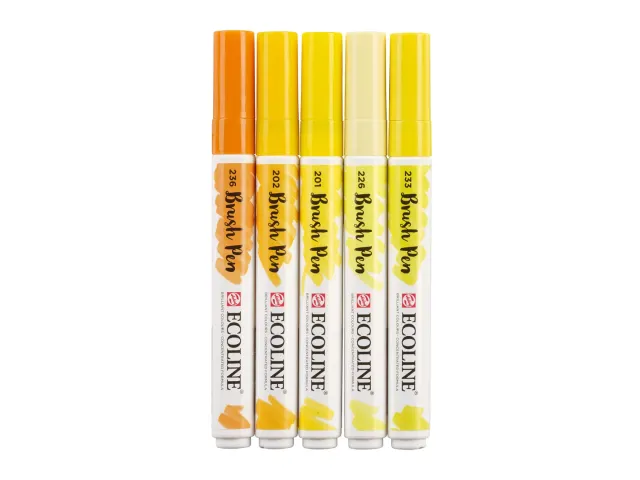 Brushpen Talens Ecoline set-geel blister à 5 stuks assorti