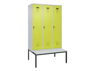 locker met bank,HxBxD 2120x1200x815mm,3vak,vak B 400mm,draaigrendel - 2
