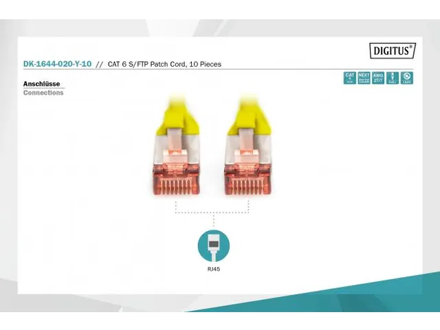 CAT 6 S-FTP patchkabel Cu LSZH AWG 27/7 Lengte 2m 10 stuks Geel
