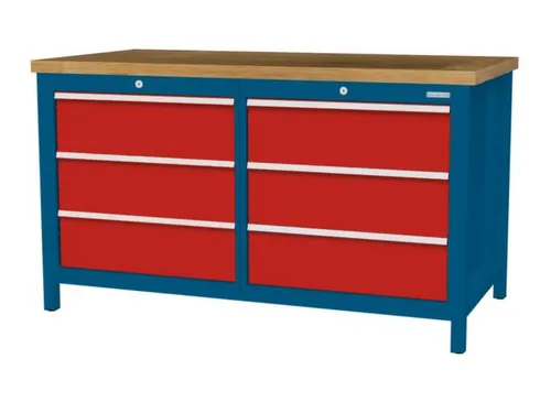 werkbank,HxBxD 860x1500x750mm,onderstel RAL5010,fronten RAL3020
