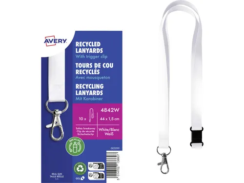 Lanyard Avery rPET wit 440x15mm met karabijnhaak 10 stuks