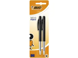 Balpen Bic M10 medium zwart blister à 2 stuks