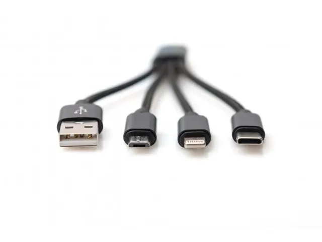 USB-oplaadkabel 0,15m 3-in-1 Kabel Nylon Gevlochten Zwart