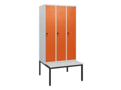 locker met bank,HxBxD 1950x900x815mm,3vak,vak B 300mm,draaigrendel