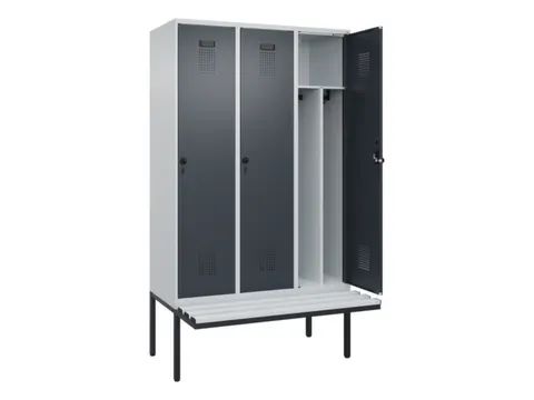 locker met bank,voor scheiding van kleding,HxBxD 2120x1200x815mm,3vak