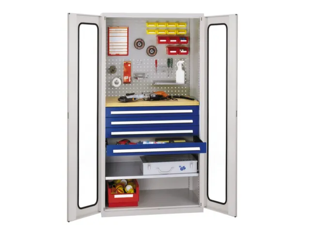 werkplaatskast,HxBxD 1950x1000x600mm,1xStalen bodem,4lade(n),RAL5010