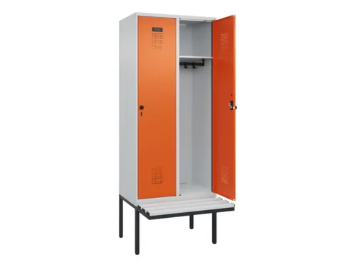 locker met bank,HxBxD 2120x800x815mm,2vak,vak B 400mm,draaigrendel