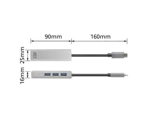 Hub ACT USB-C 3.0 3x USB-A Gigabit ethernet