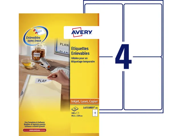 Etiket Avery L4730 Rev-25 17.8x10mm Afneembaar Wit 6750 Stuks