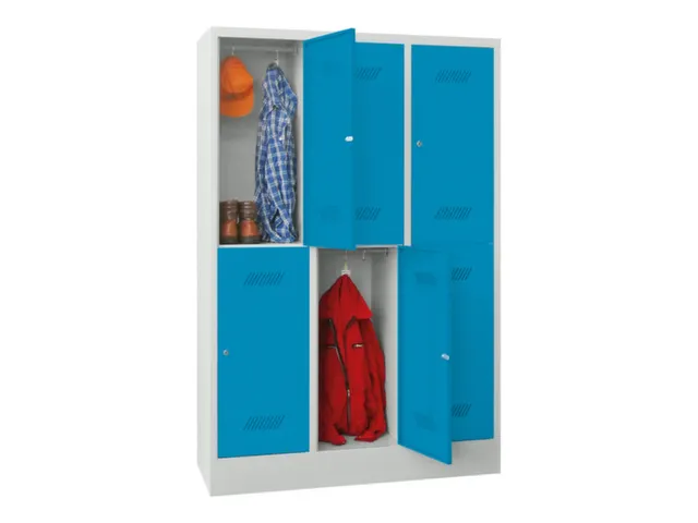 dubbeldekse locker,HxBxD 1850x1200x500mm,3x2vak.,RAL7035,front RAL5012