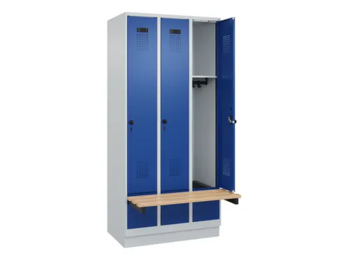 locker met bank,HxBxD 1950x900x815mm,3vak,vak B 300mm,draaigrendel