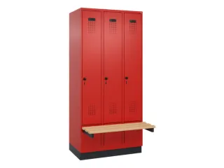 locker met bank,HxBxD 1950x900x815mm,3vak,vak B 300mm,draaigrendel - 2