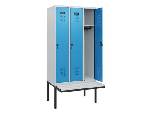 locker met bank,HxBxD 1950x900x815mm,3vak,vak B 300mm,draaigrendel