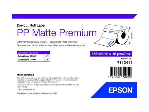 Epson 7113411, Wit, Zelfklevend printerlabel, Gestanste etiket, Rol, I