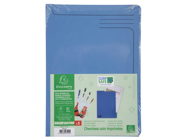 Insteekmap Exacompta L-model Clean'Safe bedrukt blauw 5 stuks