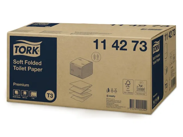 Toiletpapier Tork 114273 T3 zacht gevouwen premium 2-laags