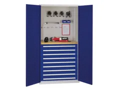 Materiaalkast Geperf. Deuren 1950x1000x600mm 9laden Werkbank Ral5010