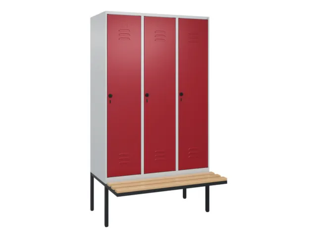 locker met bank,HxBxD 2120x1200x815mm,3vak,vak B 400mm,draaigrendel