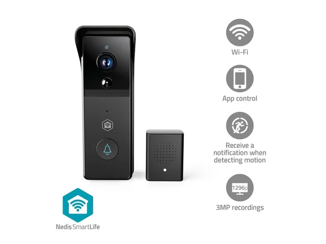 Videodeurbel Nedis Smartlife Wifi 3MP Full HD 1296p zwart