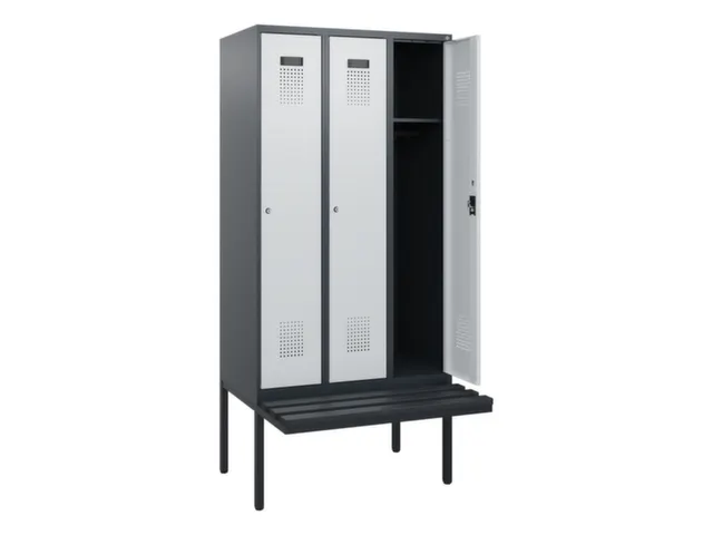 locker met bank,HxBxD 1950x900x815mm,3vak,vak B 300mm,cilinderslot