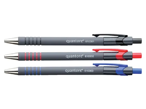 Balpen Quantore rubbergrip drukknop blauw medium