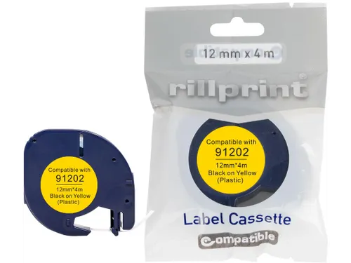 compatible LetraTAG tape voor Dymo 91202, 12 mm, plastic, geel