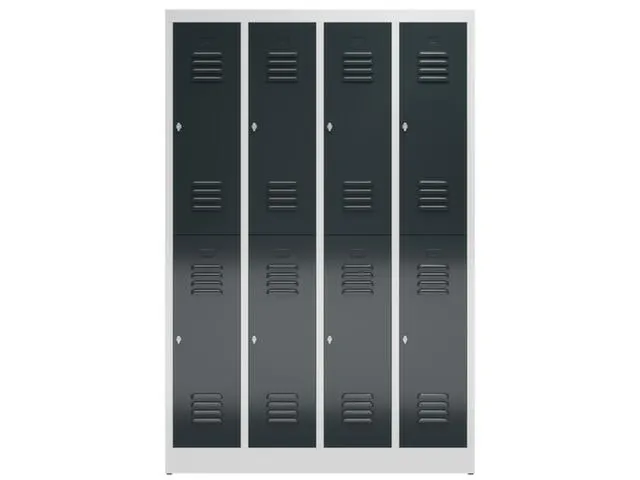 Dubbeldekse garderobekast 1800x1185x500mm 4x2vak klink RAL7035 RAL7016